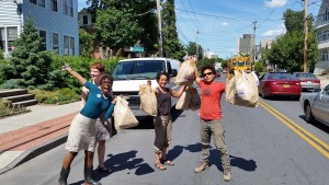 Dancing in the street during first week share distribution.